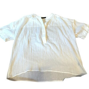 Jenni Kayne white cotton gauze tab collar short sleeved shirt M medium